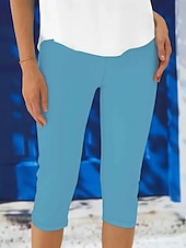 billiga Enkla Leggings-Damernas leggings capribyxor med hög elasticitet semester mode hawaiianska vadlängd midjehöjd ensfärgade tryck andningsbar mjuk semester avslappnad daglig svart vit blå sommar vår normal passform