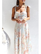 ieftine Rochii florale elegante-Pentru femei Rochii Midi Rochie de absolvire Rochie florala Rochie Slip Rochie imprimata Modă În aer liber Vacanță Absolvire Fit regulat Floare Fără manșon Bretele Spagheti Albastru piscină Caisă Vară