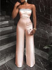 economico Jumpsuit-Tute eleganti per invitati a matrimoni e balli lunghezza a terra senza maniche senza spalline tessuto elasticizzato colore puro 2025