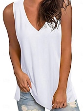 cheap Plain Tank Top-Women&#039;s Camisole Tank Top Solid Color Stylish Casual Sleeveless V Neck Regular Tops Daily Black White Green Light Blue Summer Spring