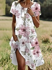 abordables Robe Fleurie-Robe Mini Femme Robe A Ligne Robe Décontractée Robe T Shirt Robe Tee Robe Sundress Stylée Décontractée Vacances Décontractée Quotidienne Ajustement Régulier Graphique Floral Manches Courtes Col Rond
