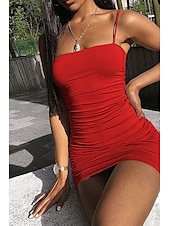 economico Abiti di Laurea-Per donna Mini Abito Abito Bianco Abito da laurea Abito Sottoveste Abito arricciato Moda Laurea Data Uscire Vestibilità regolare Semplice Senza Maniche Spalline sottili Rosa cipria Nero Bianco Rosso