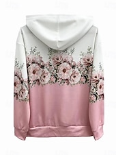 tanie Kwiatowe topy-Kobieca bluza z zamkiem błyskawicznym oversize kwiatowa active vintage sportowa długi rękaw kaptur regularne bluzki casualowe wakacyjne z regulacją kieszeń z przodu różowy niebieski fuksja zielony