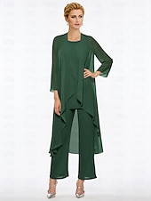 voordelige Broekpakken van mama-Strand Bruiloft Jumpsuit  Pantsuit Moeder van de Bruid Elegante Plus Size Bateau Hals Vloer Lengte Chiffon Mouwloos Wrap Inbegrepen met Effen Kleur om indruk te maken 2025 gratis maat op maat