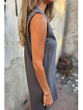 cheap Dresses-Women&#039;s Mini Dress Linen-Inspired Dresses Cotton Linen Dress Fashion Classic Modern Vacation Daily Holiday Regular Fit Plain Sleeveless V Neck Black Beige Grey Light Blue Summer