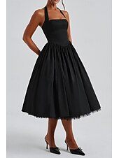 ieftine Rochii de absolvire-Pentru femei Rochii Midi Rochie albă Rochie de absolvire Modă Modern Zi de Naștere Concediu Absolvire Fit regulat Simplu Fără manșon Gâtul halter Negru Alb Roșu-aprins Vară
