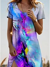 cheap Art&amp;Design Dress-Women&#039;s Mini Dress T Shirt Dress Tee Dress A Line Dress Summer Dress Vacation Casual Daily Regular Fit Ombre Graphic Short Sleeve Crew Neck Purple Summer Spring