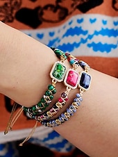 tanie Bransoletka damska-ręcznie robiona kolorowa bransoletka z naturalnych kamieni – boho koralikowa bransoletka z zawieszką z kryształków, regulowana biżuteria modowa dla kobiet, idealna na prezenty, imprezy i na co dzień