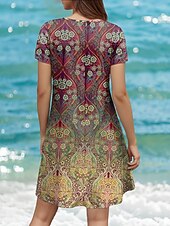cheap Boho Dress-Women&#039;s Mini Dress T Shirt Dress Tee Dress A Line Dress Summer Dress Casual Daily Regular Fit Graphic Paisley Short Sleeve Crewneck Pink Red Blue Summer Spring