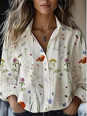preiswerte Blumenoberteile-Damenhemd Langarm Knopf-Bluse Blumen Grafik Stilvoll Lässig Hemd Kragen Reguläre Oberteile Alltag Ausgehen Knöpfe Weiß Gelb Hellgrün Himmelblau Sommer Frühling