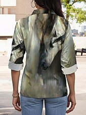 economico Top d&#039;Arte e Design per Donne-Per donna Camicia Ombre Grafico Tinta a nodi Casual Manica Lunga Colletto a Camicia Top Regolari Lavoro Quotidiano Bottoni Stampato Verde salvia Primavera Autunno Inverno