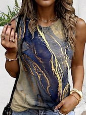 ieftine Bluze &amp; Camisole Damă-Top pentru femei camisole stilat casual fără mâneci gât rotund tops regulate print zilnic albastru cenușiu vară