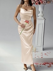 cheap Sundresses-Women&#039;s Long Dress Maxi Dress Prom Dress Party Dress Satin Dress Elegant Mature Elegant Dress Wedding Party Wedding Guest Regular Fit Plain Sleeveless Spaghetti Strap Black Champagne Pink Blue Summer