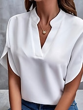 olcso Női Egyszerű Felsők-Női Ing Simpla Stílusos Modern V casual Rövid Ujjú V Nyak Szokásos Felsők Munka Napi Ünnepi Foltvarrás Fekete Fehér Rózsaszín Kék Nyár Tavasz