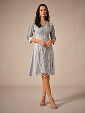 preiswerte abendkleider-Damen Minikleid Spitzenkleid Elegant kleid hochzeitsgast Verabredung Regular Fit Feste Farbe 3/4 Ärmel Rundhalsausschnitt Grau Sommer
