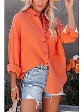 economico Camicie-Per donna Camicia Camicie ispirate al lino Abbottonare Semplice Elegante Manica Lunga Colletto a Camicia Top Regolari Quotidiano Ferie Bottoni Nero Bianco Verde chiaro Arancione Estate