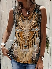 baratos Top de Tanque Boho-Camisola Regata Feminina Boho Regata Ocidental Regata Gráfica Animal Boêmia Vintage Casual Sem Mangas Decote U Tops Regulares Diários Férias Saindo Estampados Preto Caqui Cinza Verão