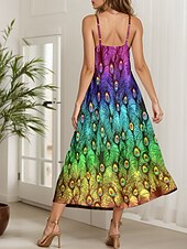 ieftine Rochii tie-dye și gradient-Pentru femei Rochie Maxi Rochie A line Rochie de vară Rochie Slip Vacanță Casual Fit regulat Ombre Grafic Fără manșon În V Curcubeu Vară Primăvară