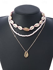 cheap Women&#039;s Necklace-Women&#039;s Boho Cowrie Shell Necklace Set – Layered Beach Jewelry with Gold Accents, Handmade Summer Surf Choker for Vacation, Festivals &amp; Casual Wear