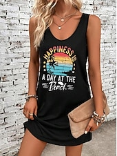 cheap Art&amp;Design Dress-Women&#039;s Mini Dress A Line Dress Summer Dress Off The Shoulder Dress Vacation Casual Daily Loose Fit Graphic Letter Sleeveless U Neck Black Summer