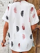 cheap Art&amp;Design Tops-Women&#039;s Shirt Feather Stylish Casual Short Sleeve Shirt Collar Regular Tops Daily Buttons Print Black White Pink Wine Blue Summer Spring