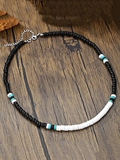 abordables Bijoux pour hommes-Collier de perles en pierre naturelle fait main pour homme – ras du cou style bohème vintage turquoise et agate noire, bijoux tribaux pour la plage, les voyages et les tenues décontractées
