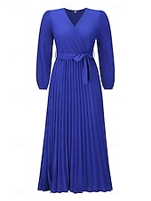 preiswerte abendkleider-Damen Langes Kleid Maxikleid Cocktailkleid Gerafftes Kleid Elegant Mode Geburtstag Teegesellschaft Ausgehen Normale Passform Einfach Langarm V Ausschnitt Schwarz Rote Grün Sommer