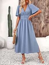olcso maxi fekete ruha-Női Hosszú ruha Maxi ruha Ballagási ruha hétköznapi ruha Kűrruha nyári ruha Elegáns Divat Modern Napi Randi Hétvége Normál Sima Rövid ujjú V-alakú Fekete Sötétkék Világoskék Nyár