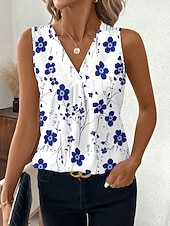 economico Canotta Floreale-Canotta da donna floreale grafica elegante casual senza maniche colletto a V top regolari abbigliamento da giorno stampa nera bianca rosa blu estate