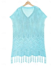 abordables Robes de plage-Maillots de bain pour femmes robe de nage maillot de bain découpé frange vacances vêtements de plage couleur unie col en V manches courtes maillots de bain