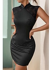 ieftine Bodycon Club Dresses-Pentru femei Rochie Mini Rochie Cheongsam Modă Vacanță Ieșire Sfârșit de săptămână Fit regulat Simplu Fără manșon Guler de stand Negru Vară
