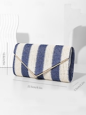 voordelige Clutches &amp; Avondtasjes-dames gestreepte geweven envelop clutch - met ketting, kan op één schouder of crossbody worden gedragen, modieus en veelzijdig, geschikt voor strandfeestjes en dagelijks gebruik zwart rood kaki