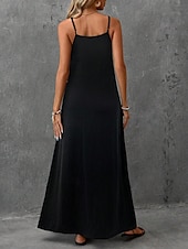 abordables Robe Simple-Robe Maxi Femme Robe A Ligne Robe de Plage Uni Robe de Glissement Vacances Décontractée Quotidiennes Ajustement Normal Graphique Color Block Sans Manches Col V Noir Été Printemps