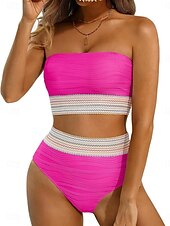 olcso Bikiniszettek-Női fürdőruhák bikini tankini alsóneműk fürdőruhák hátsó kivágásos hasformáló magas derék karcsú nyaralás strandruha egyszínű szíj nélküli ujjatlan fürdőruhák