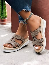 cheap Vacation Sandals-Women&#039;s Rhinestone Wedge Sandals – Elegant Slip-On Platform Slides for Summer, Beach, and Casual Outings