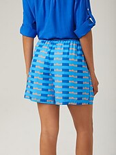abordables pantalons pour femmes-short bleu à imprimé géométrique style vacances