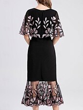 abordables Longueur du thé-Robe Mère de la Mariée Élégante Fête Col Arrondi Longueur Sol Cotonnage Manches Courtes avec Broderie Robe Midi 2025