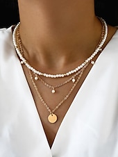 billiga Kvinnors halsband-elegant lagerpärlhalsband för kvinnor – guldkedja med vita simulerade pärlor, klassiska vintagesmycken för bröllop, fester och formella evenemang