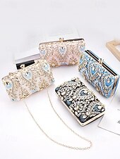 economico Clutch e borsette da sera-Per donna Clutch Borsa da Sera Polsiera Borse a Spalla Seta Feste Ricevimento di matrimonio Strass Perline Paillettes Borsa Multiuso Tinta unica Nero Blu Oro