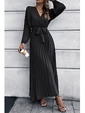 preiswerte abendkleider-Damen Langes Kleid Maxikleid Cocktailkleid Gerafftes Kleid Elegant Mode Geburtstag Teegesellschaft Ausgehen Normale Passform Einfach Langarm V Ausschnitt Schwarz Rote Grün Sommer