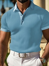 billiga Sport-Herr Våffelpikétröjor Golftröja Arbete Ledigt Kavajslag Kortärmad Grundläggande Modern Slät Knappar Sommar Vår Normal Svart Vit Gul Rubinrött Ljusgrå Ljusblå Våffelpikétröjor