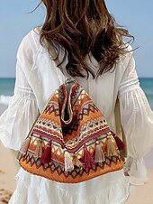 tanie Plecaki Fashion-damska torba na ramię z frędzlami w stylu boho, etnicznym i haftowanym - wiele sposobów noszenia, można jej używać jako plecaka, nadaje się na codzienne podróże, festiwale i do noszenia na co dzień