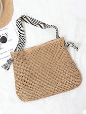 preiswerte Handtaschen und Tragetaschen-Damen-Umhängetasche aus gewebtem Stroh – Strandtasche im Boho-Chic-Stil mit Riemen im Zebramuster, leichte Sommerhandtasche für Reisen, Urlaub und Freizeitausflüge