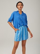 abordables chemises, hauts et chemisiers-chemise bleue minimaliste à col en V de style vacances