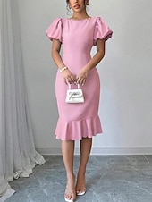 abordables Robe Simple-Robe de Graduation Femme Robe Mini Uni Robe Bodycon Semi-Formelle Bureau Ajustement Normal Graphique Manches Courtes Col Rond Noir Rose Bleu Ciel Fuchsia Été