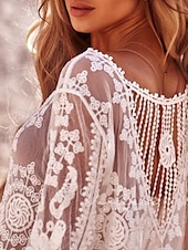 abordables Robes de plage-Maillots de bain pour femmes robe de plage couverture maillot de bain en dentelle patchwork vacances couleur unie col en V à manches longues