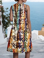 abordables Art &amp; Design Robes-Robe Mini Femme Robe Décontractée Robe d&#039;Été Boho Vacances Décontractée Vacances Quotidienne Fête Ajustement Régulier Graphique Géométrique Boho Sans Manches Col Ronde Arc-en-ciel Été
