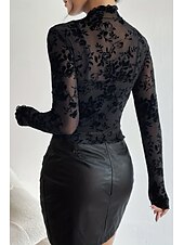 abordables Hauts sexy pour femmes-Femme Chemisier Plein mode manche longue Col Haut Hauts réguliers Vacances Sortie Maille Noir bleu marine Eté
