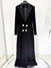 preiswerte Mamas Kleider-Kleid Mutter der Braut Kleid Elegant Partykleid Schwarzes Hemdkragen Bodenlänge Polyester Langärmel mit Kristallperlen
