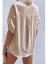 preiswerte Hemden-Damen Hemd Baumwoll-Leinen-Hemden Knopfleiste Bluse Einfach Basic Lässig Kurzarm Hemdkragen Normale Oberteile Ferien Ausgehen Knöpfe Tasche Schwarz Weiß Marineblau Khaki Grau Sommer